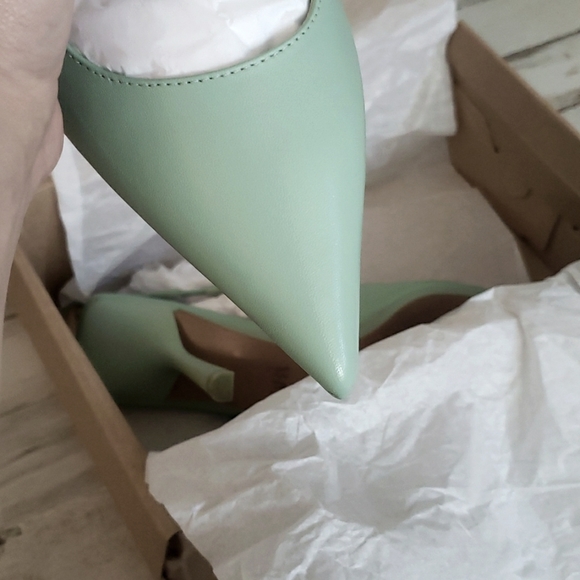 Zara SLINGBACK LEATHER HEELS GREEN Bloggers favorite - Picture 13 of 15